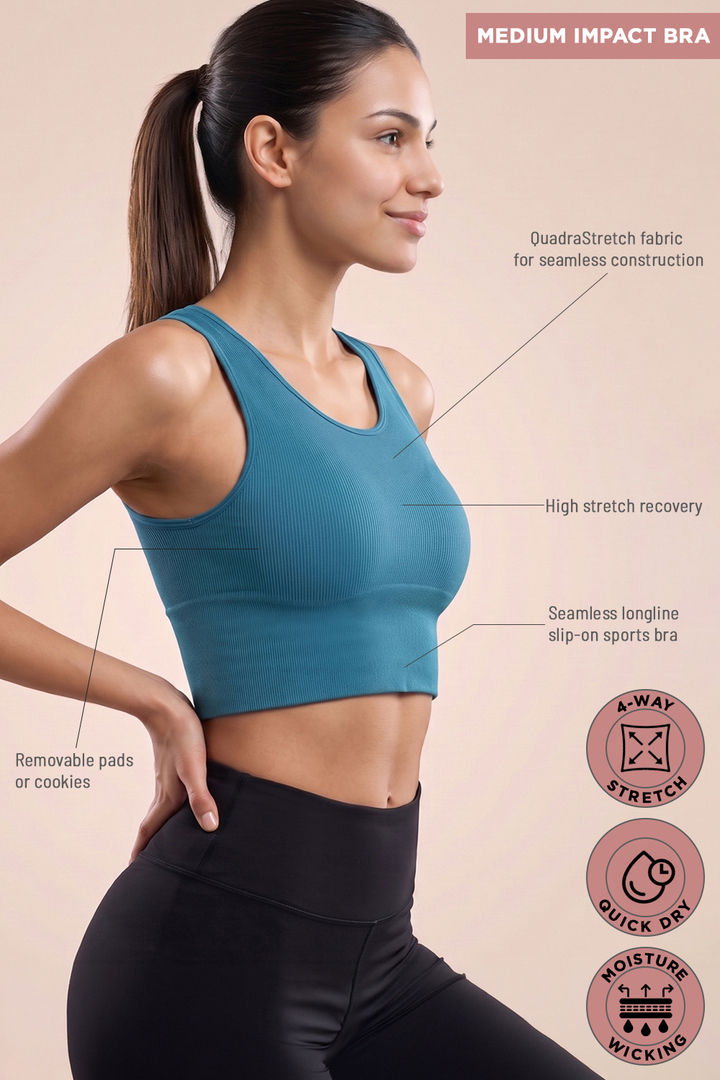 Zelocity Medium Impact Moisture Wicking Sports Bra - Saxony Blue — image 6